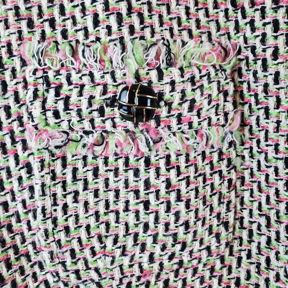 Talbots Pink Green Candy Fringe Tweed Blazer Jacket Size 10 Womens Button Up - Picture 3 of 12